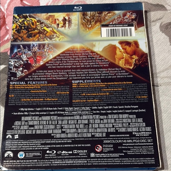 Free with purchase- add to bundle Transformers: Revenge of the Fallen Blu-ray - Picture 2 of 2